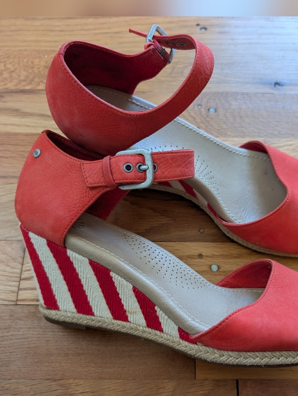 UGG Red Stripe Espadrille Wedge Sandals - Picture 3 of 8